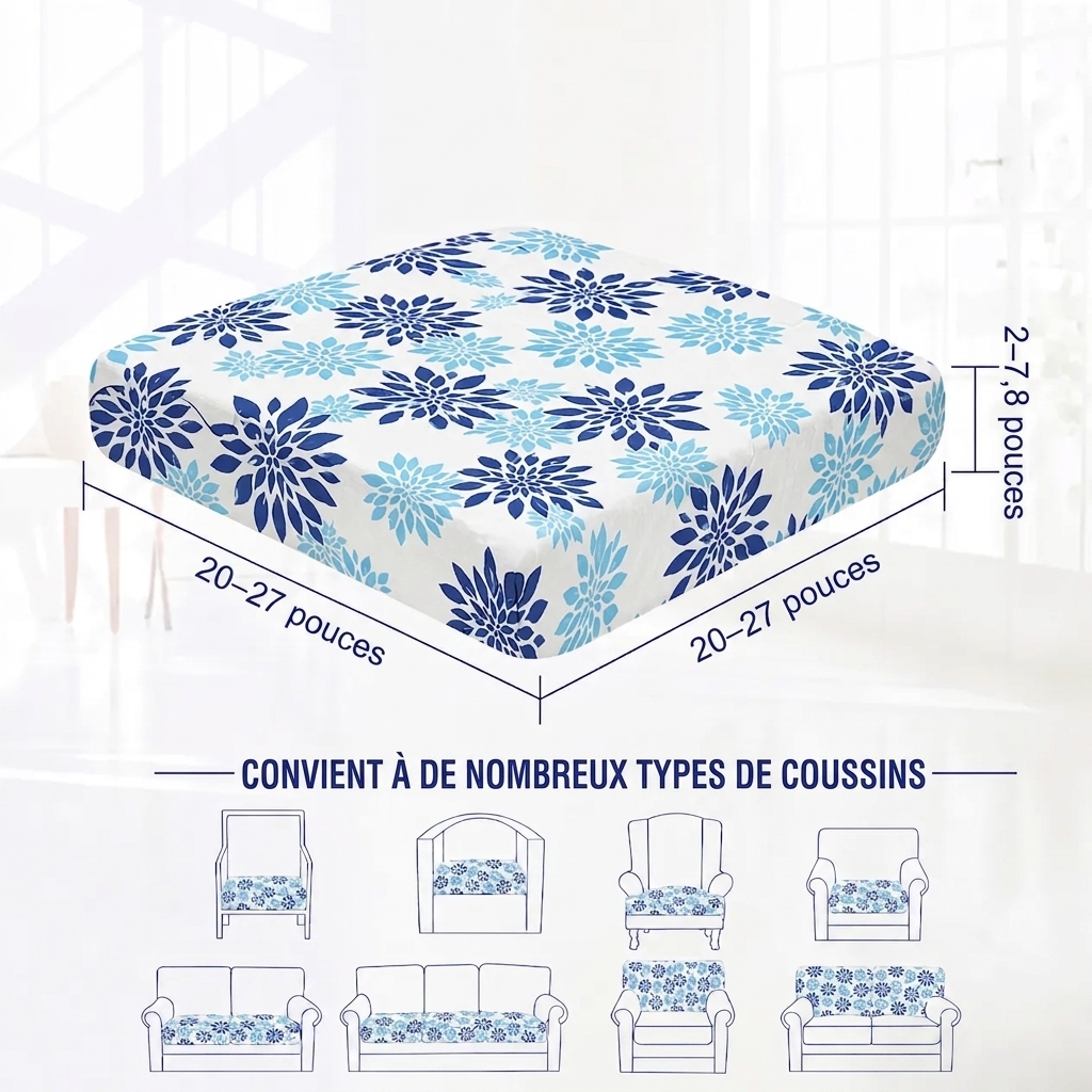 Blue Floral Pattern Outdoor Patio Sofa Cushion Covers