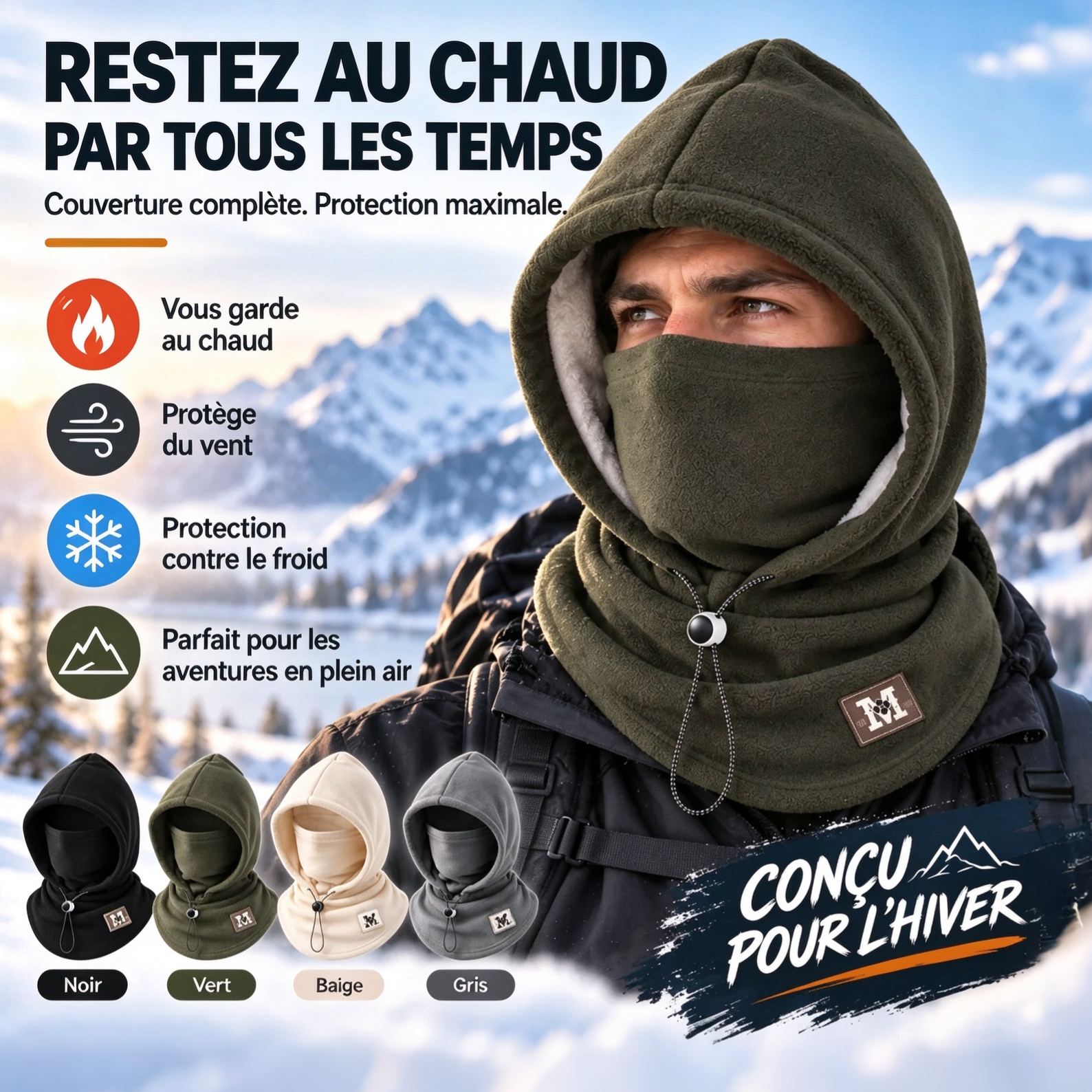 Cagoule polaire d'hiver – Chauffe-visage et cache-cou 3 en 1