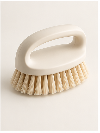 Cream ergonomic handheld cleaning brush with natural bristles