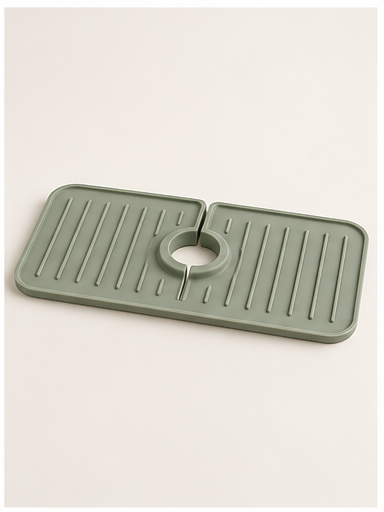 Sage green silicone faucet splash mat