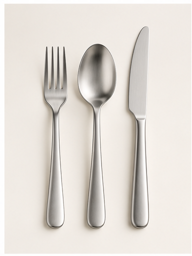 Brushed stainless steel fork, spoon and knife set