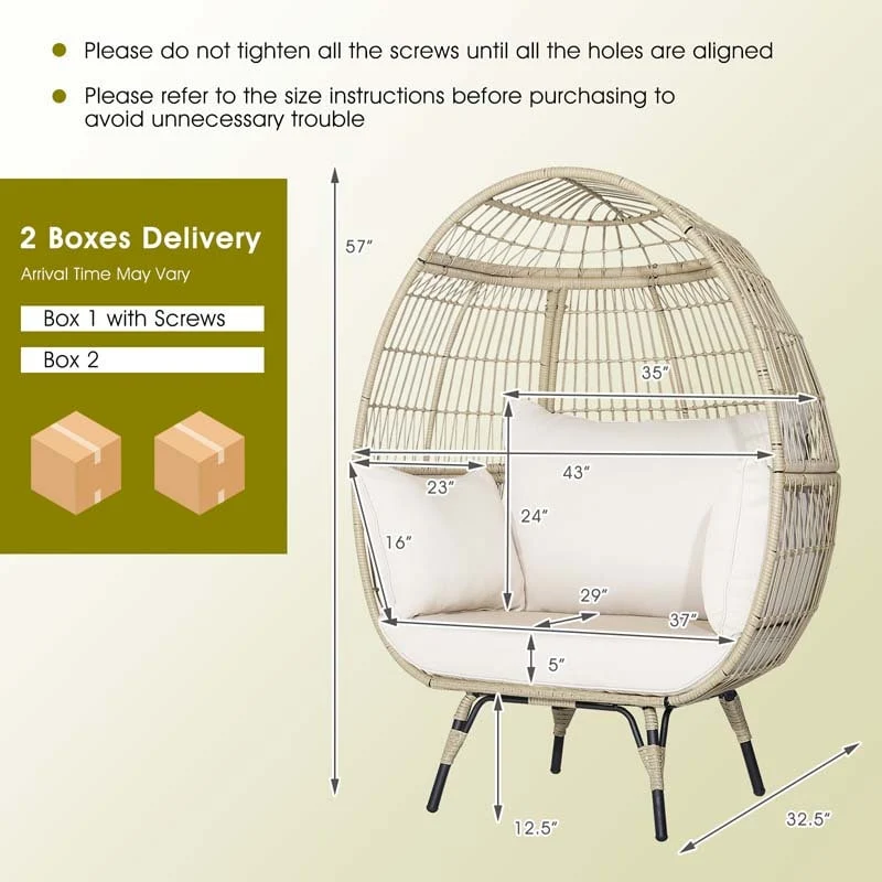Eletriclife Oversized Patio Rattan Egg Lounge Chair with 4 Cushions