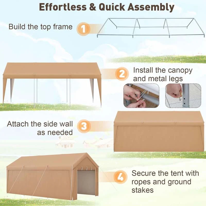 Eletriclife 10 x 20 FT Heavy Duty Carport with Sidewalls