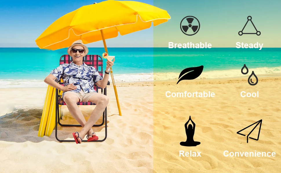 Eletriclife 6 Pcs Folding Beach Chair Camping Lawn Webbing Chair