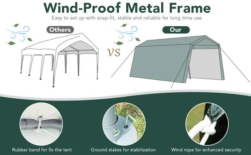 Eletriclife 7 x 12 Feet Outdoor Enclosed Carport Shed with All-Steel Metal Frame