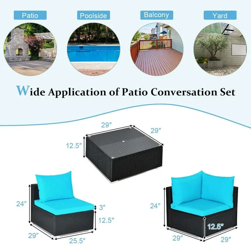 Eletriclife 7 Pieces Sectional Wicker Furniture Sofa Set with Tempered Glass Top