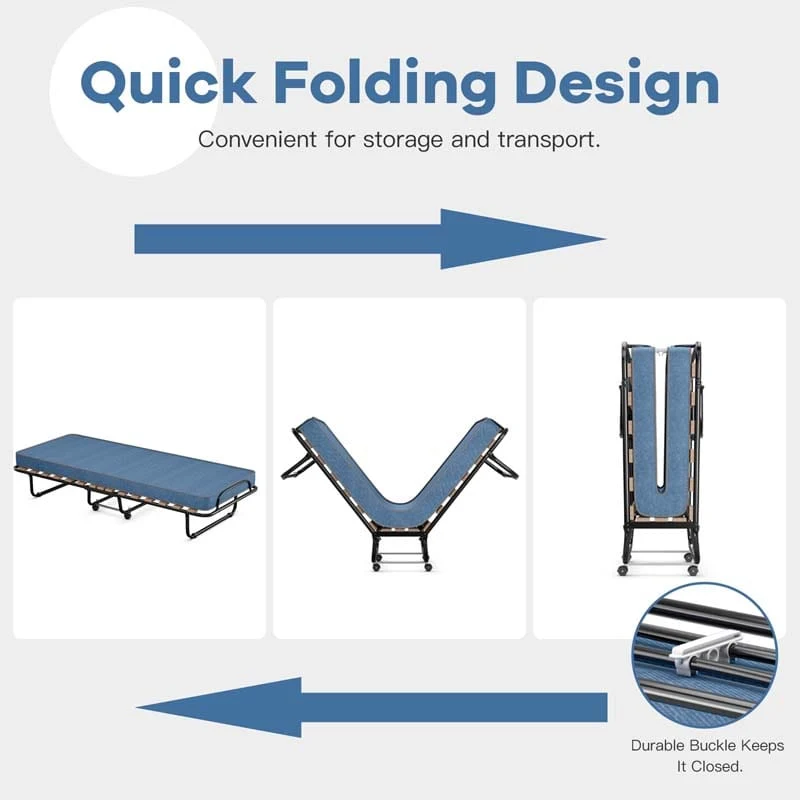 Eletriclife Portable Folding Bed with Foam Mattress and Sturdy Metal Frame