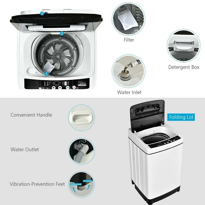 Eletriclife Full-Automatic Washing Machine 11 LBS Washer and Dryer