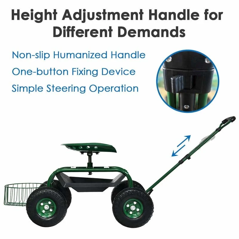 Eletriclife Heavy Duty Garden Cart with Tool Tray and 360 Swivel Seat
