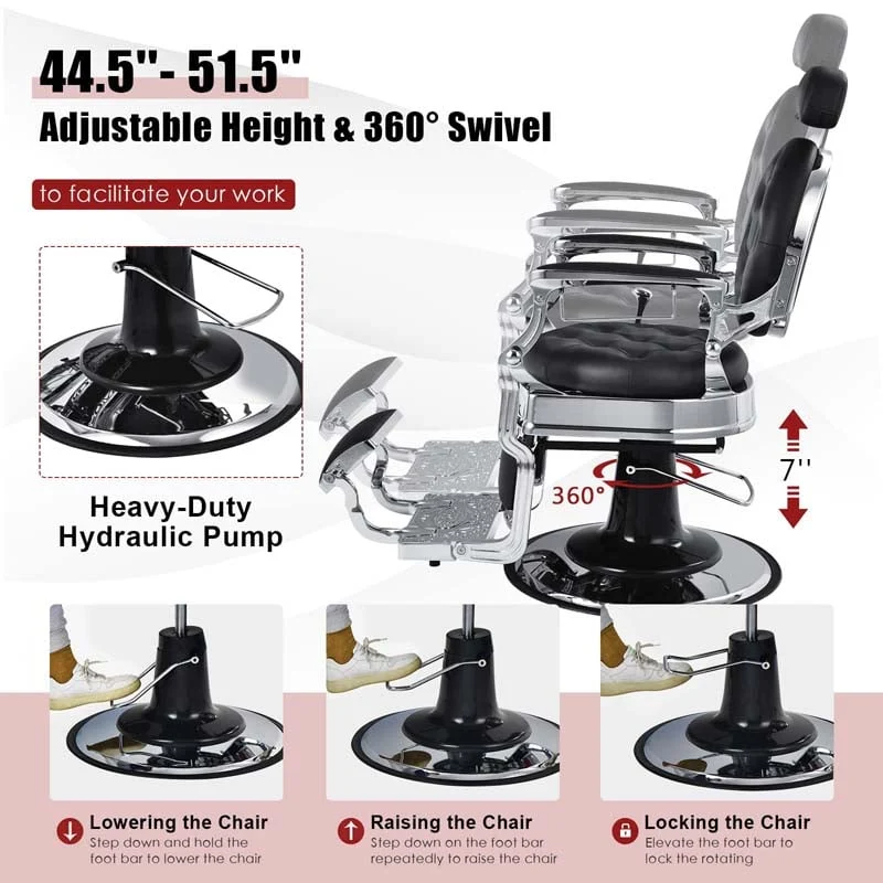 Eletriclife Vintage Barber Chair with Adjustable Height and Headrest