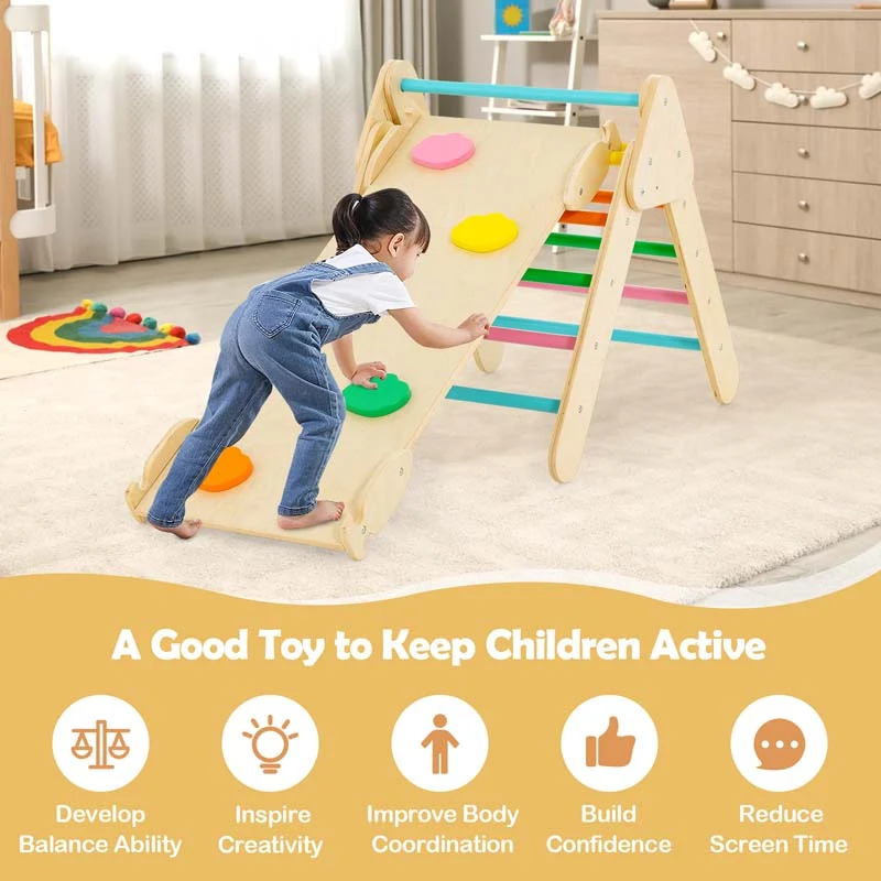 Eletriclife 5 in 1 Montessori Wooden Arch Climber Ladder with Sliding Ramp