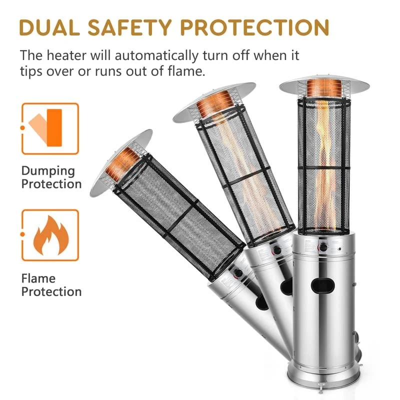 Eletriclife 34000 BTU Stainless Steel Standing Round Glass Tube Propane Patio Heater