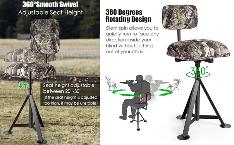 Eletriclife Swivel Hunting Chair Tripod Blind Stool with Detachable Backrest