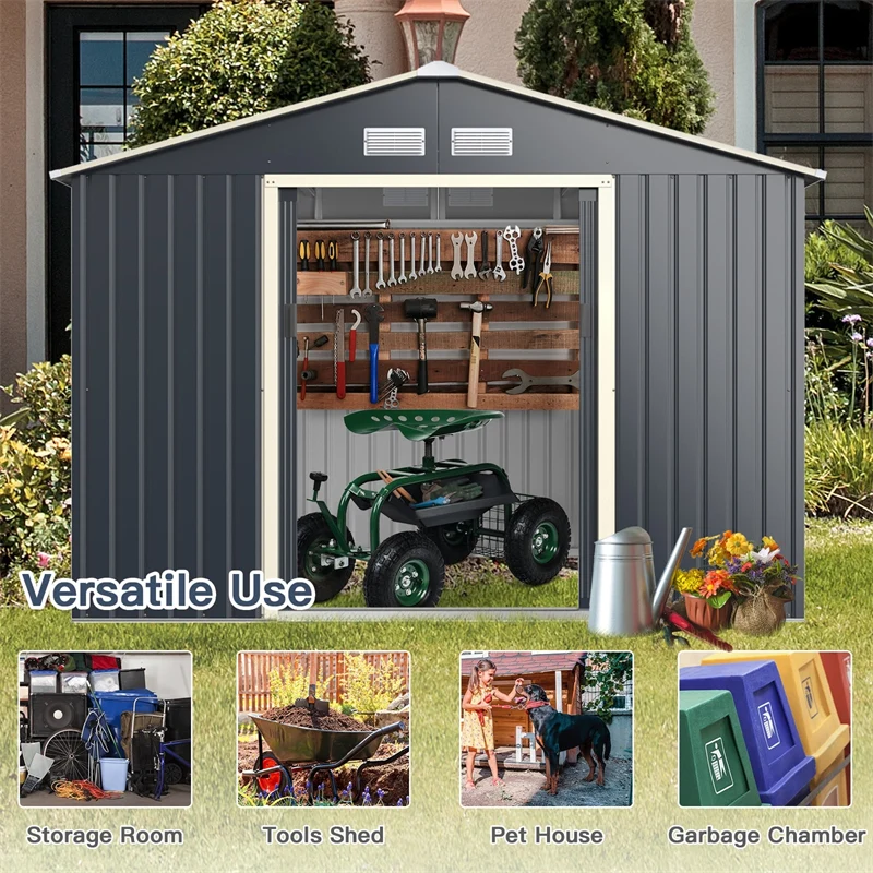 Eletriclife 9 x 6 Feet Metal Storage Shed with Sliding Double Lockable Doors