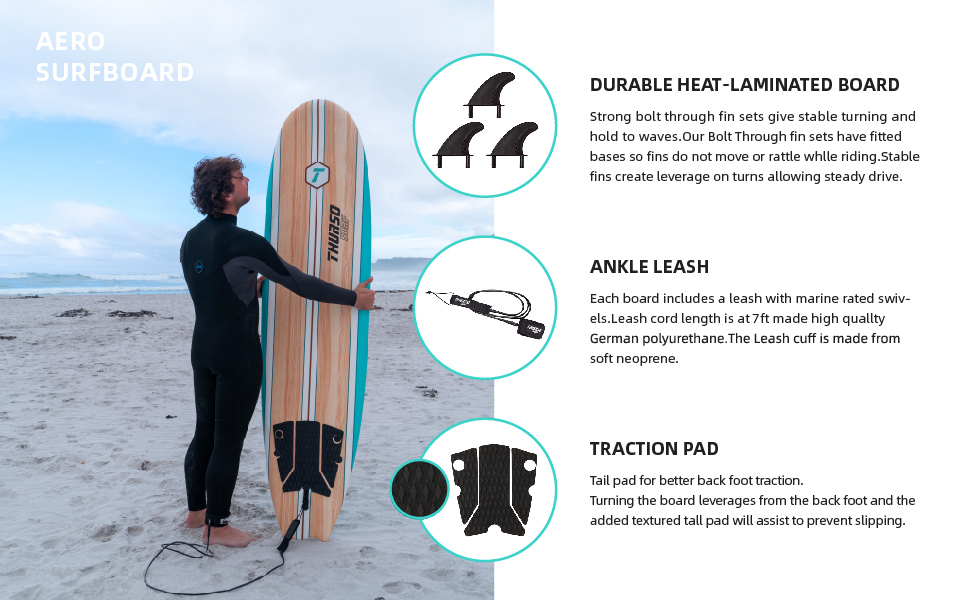 thurso surf aero surfboard accessories thruster fin traction pad leash double swivel stainless steel