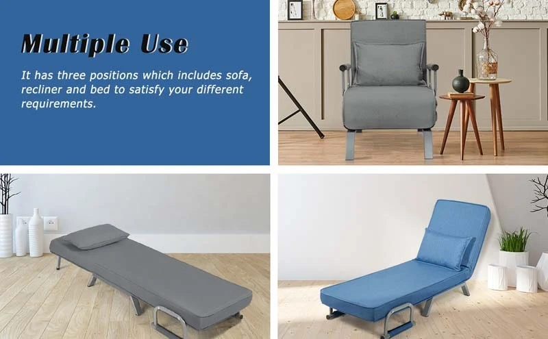 Eletriclife Folding 5 Position Convertible Sleeper Bed Armchair with Pillow
