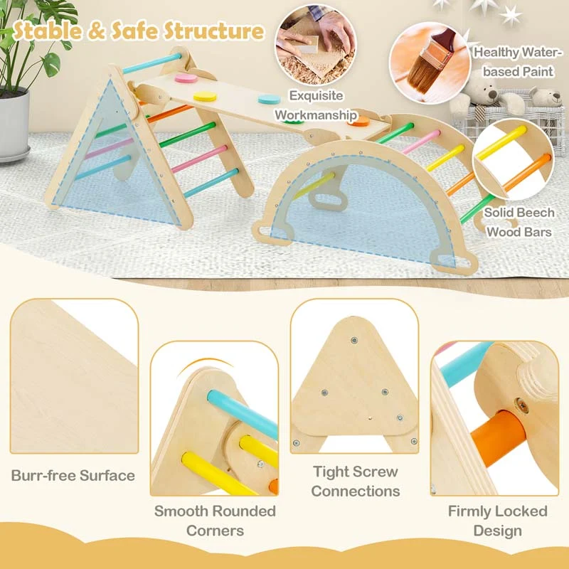 Eletriclife 5 in 1 Montessori Wooden Arch Climber Ladder with Sliding Ramp