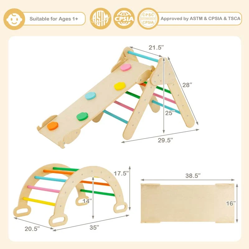 Eletriclife 5 in 1 Montessori Wooden Arch Climber Ladder with Sliding Ramp