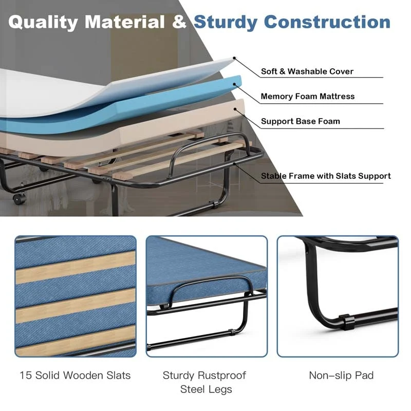 Eletriclife Portable Folding Bed with Foam Mattress and Sturdy Metal Frame