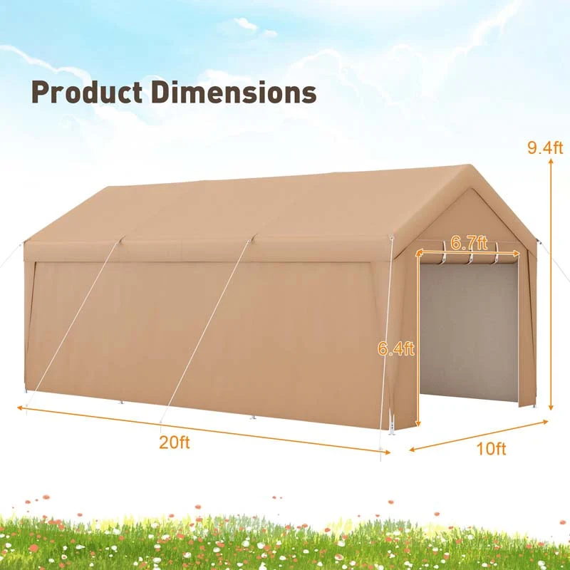 Eletriclife 10 x 20 FT Heavy Duty Carport with Sidewalls