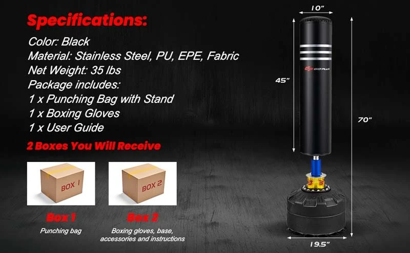 Eletriclife 70 Inch Freestanding Punching Boxing Bag with 12 Suction Cup Base
