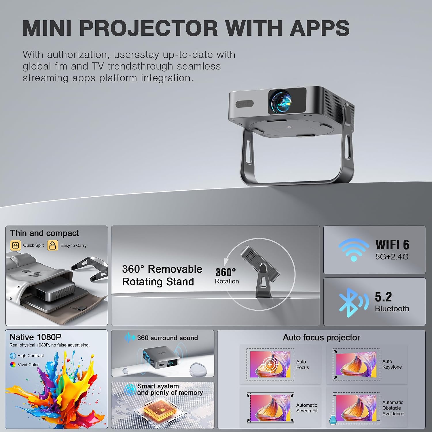 Smart Projector with WiFi and Bluetooth