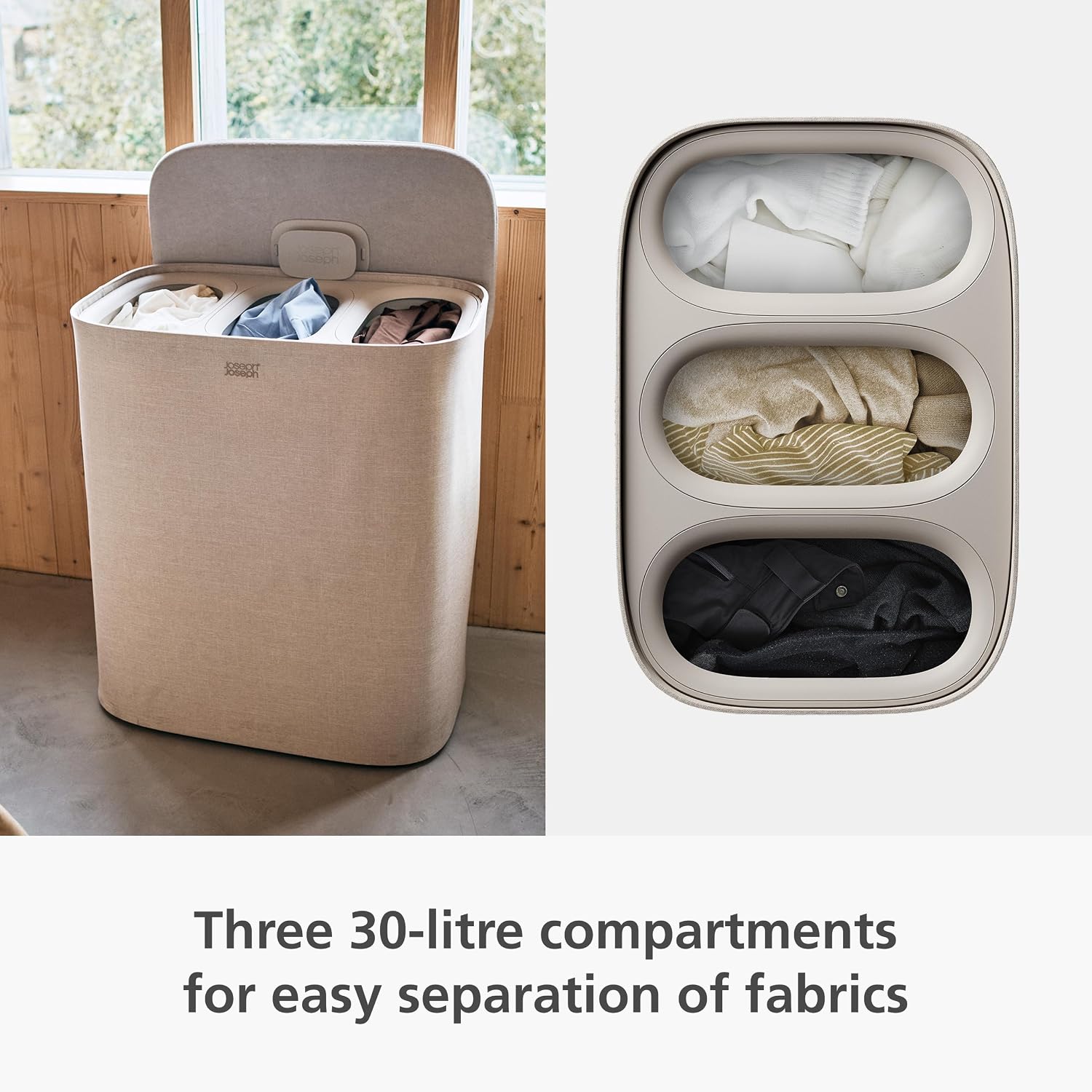 90L 3-Compartment Laundry Basket