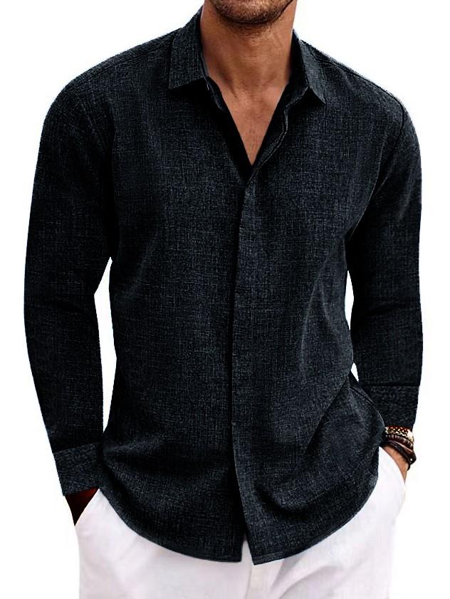 Men's Cotton Linen Solid Color Casual Daily Quality Long Sleeve Shirt