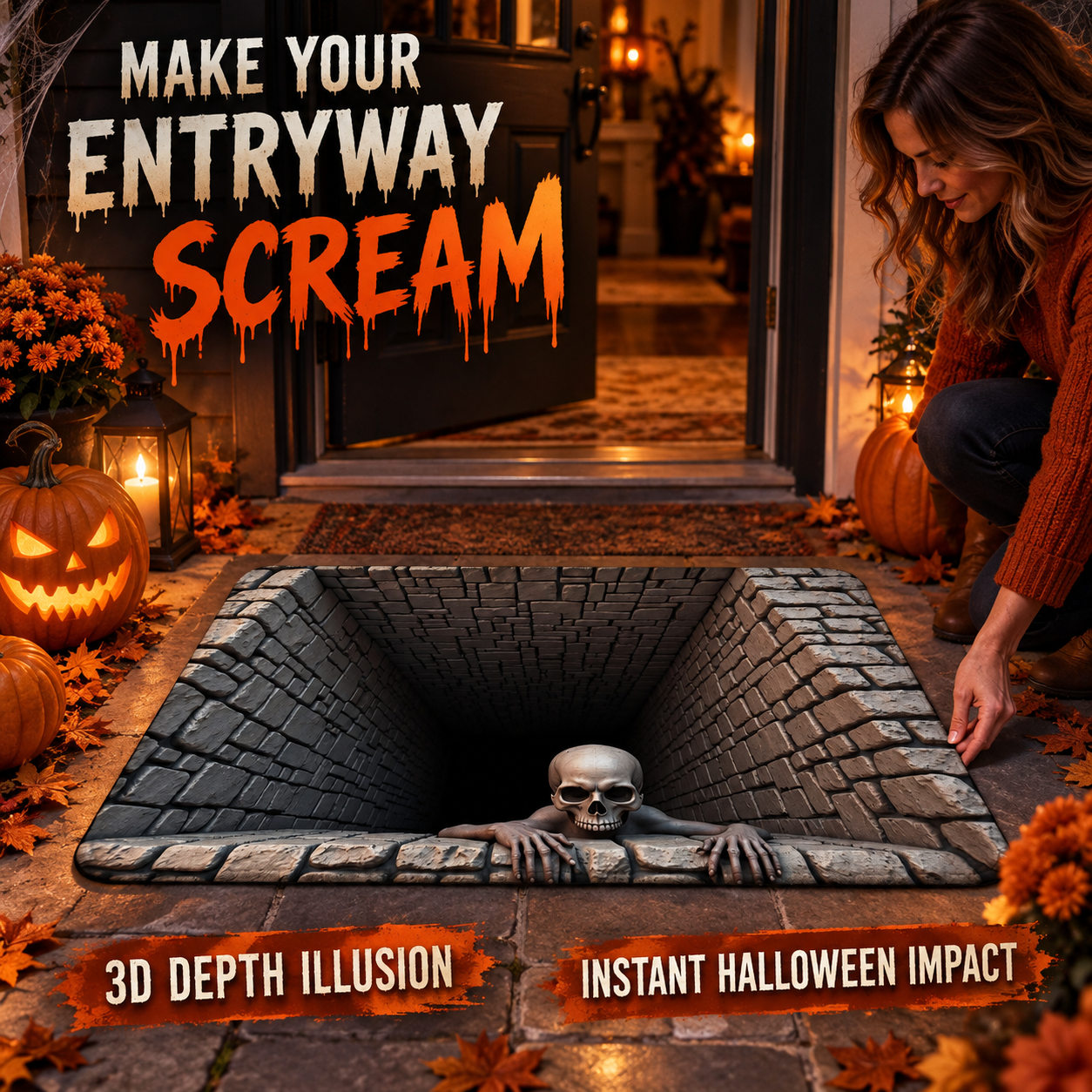3D Skeleton Pit Halloween Illusion Mat - 1