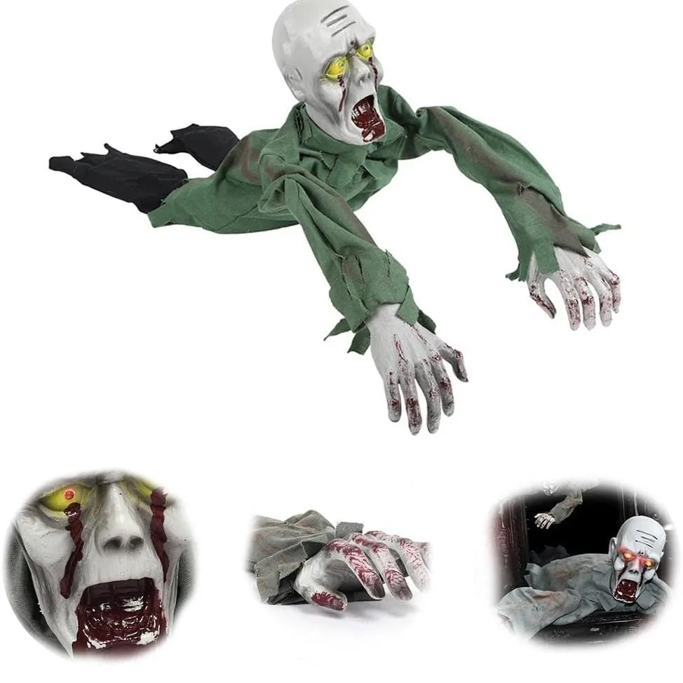 Crawling zombie face, hands, and full-body detail views