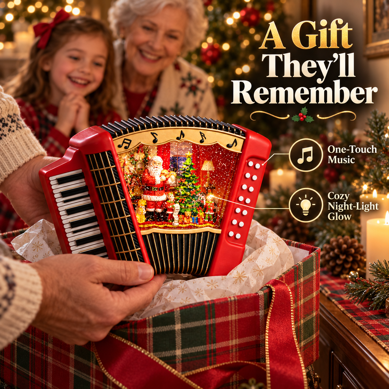 Christmas Accordion Music Box with Light & Automatic Snowfall - 2