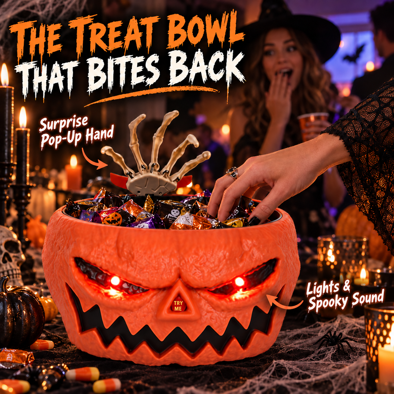 Animated Skeleton Hand Halloween Candy Bowl with Lights & Sound - 2
