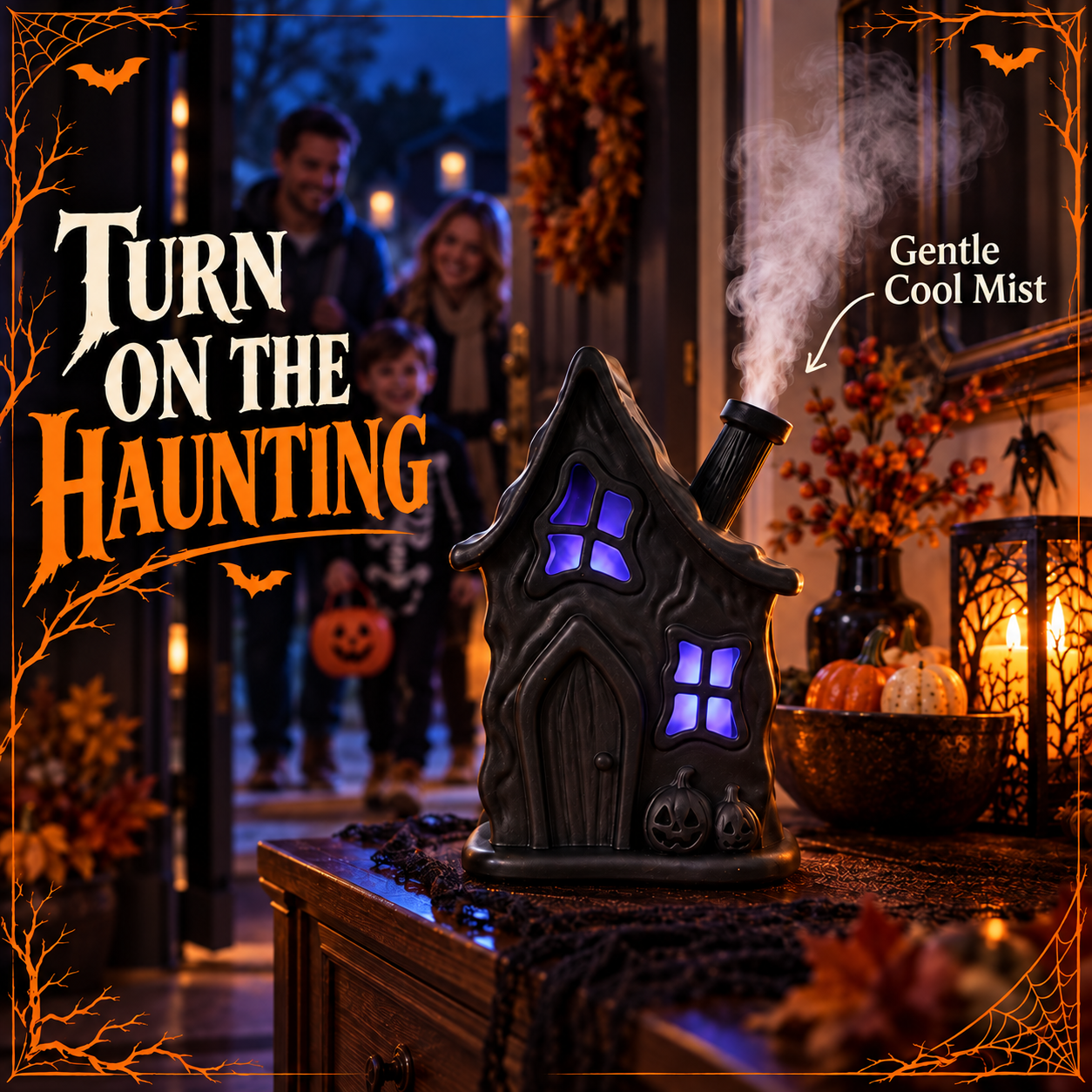 Haunted House Mist Humidifier with Color-Changing Glow - 2