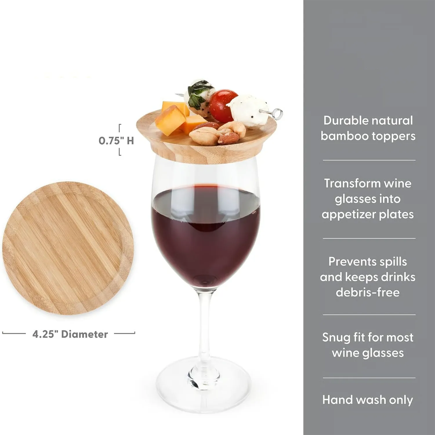 Wine glass topper dimensions and set information