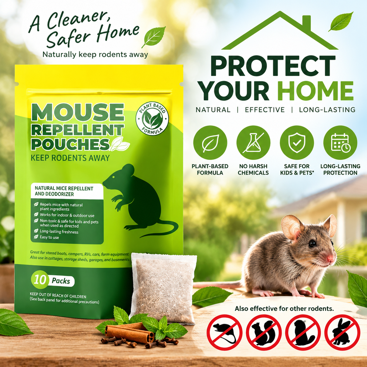 Plant-Based Mouse Repellent Pouches – 10 Pack - 3