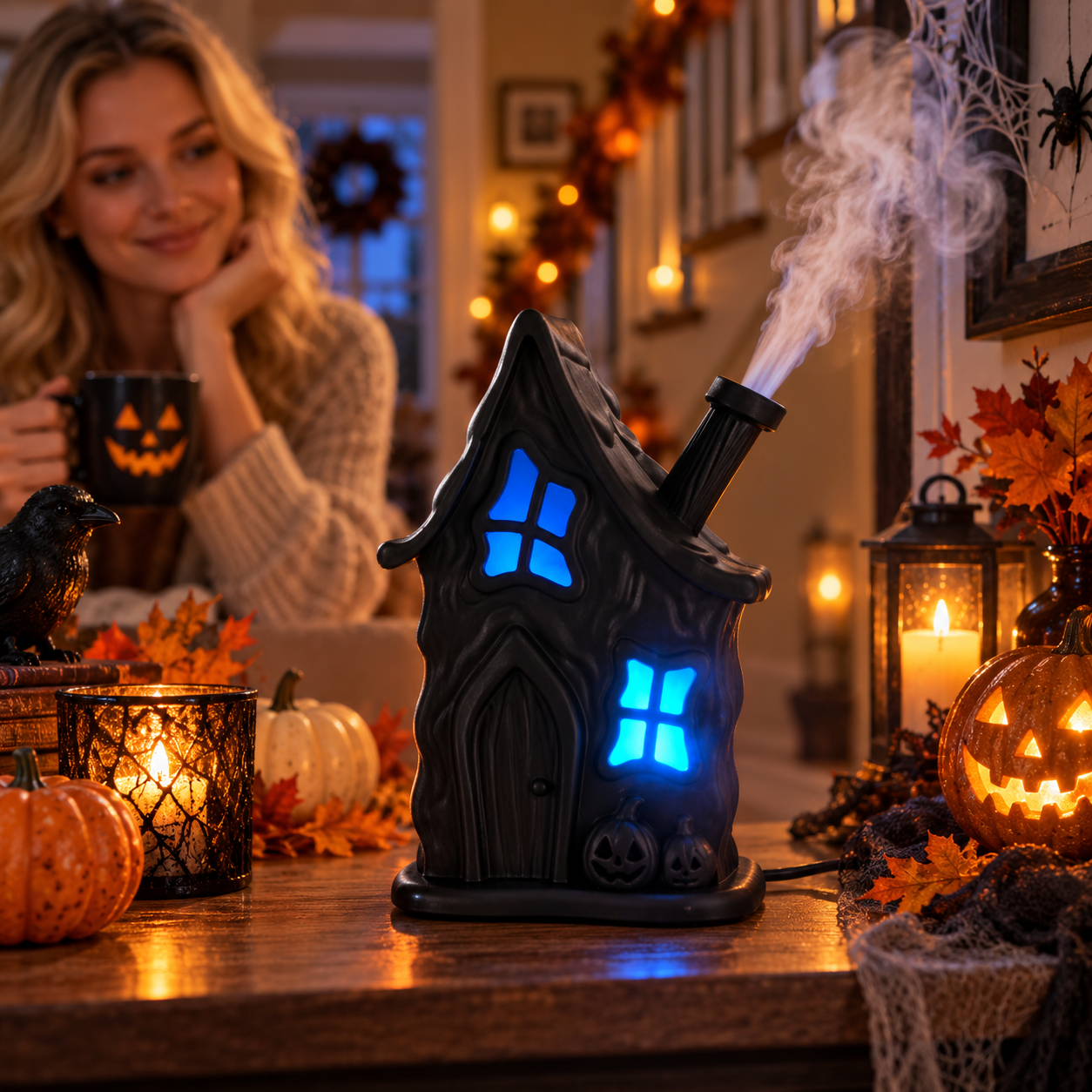 Haunted House Mist Humidifier with Color-Changing Glow - 5