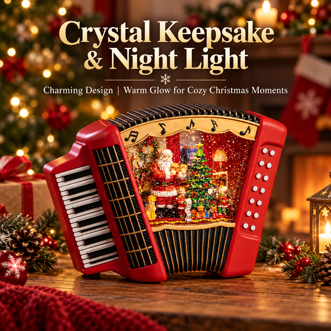 Christmas Accordion Music Box with Light & Automatic Snowfall - 6