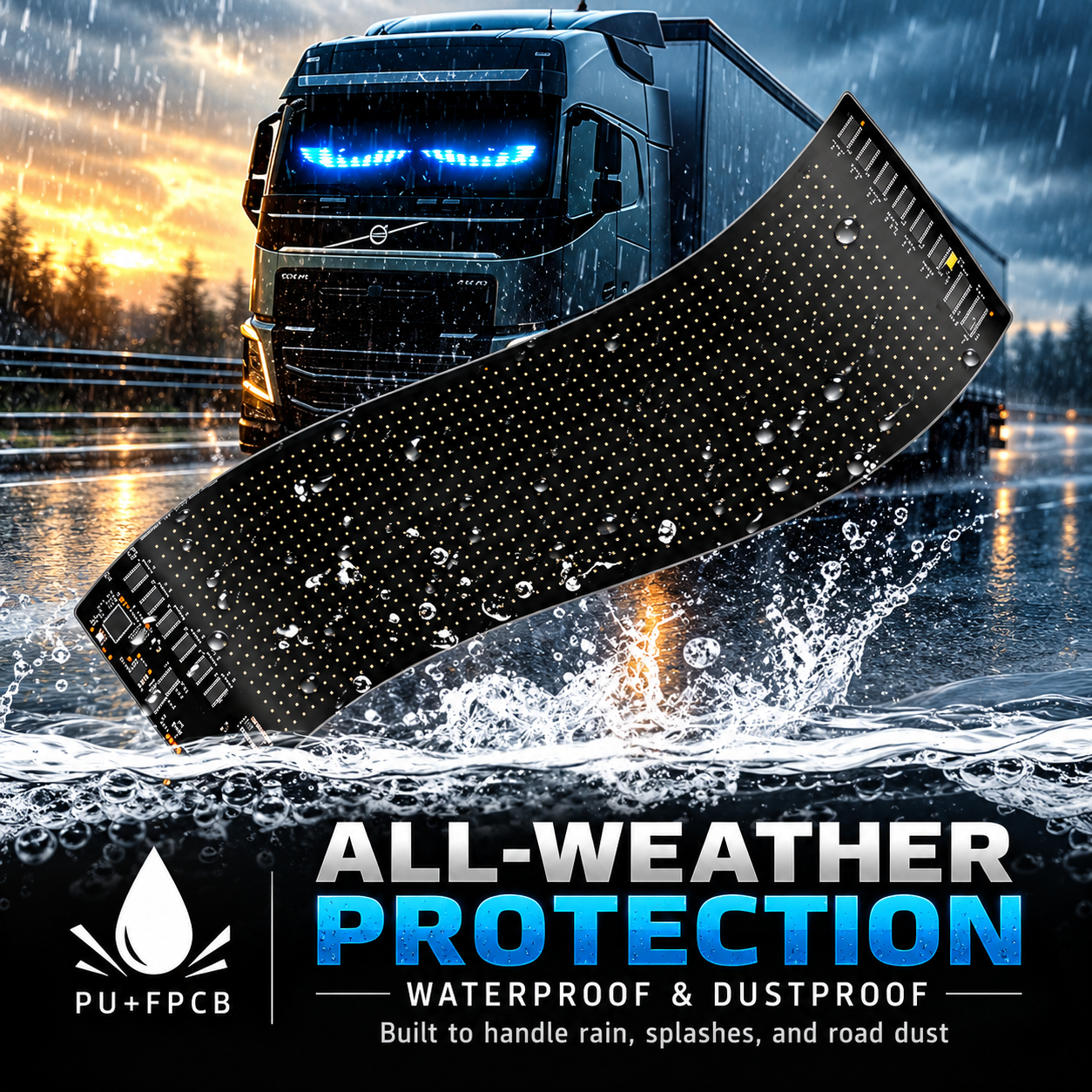 Flexible LED car display with weather protection