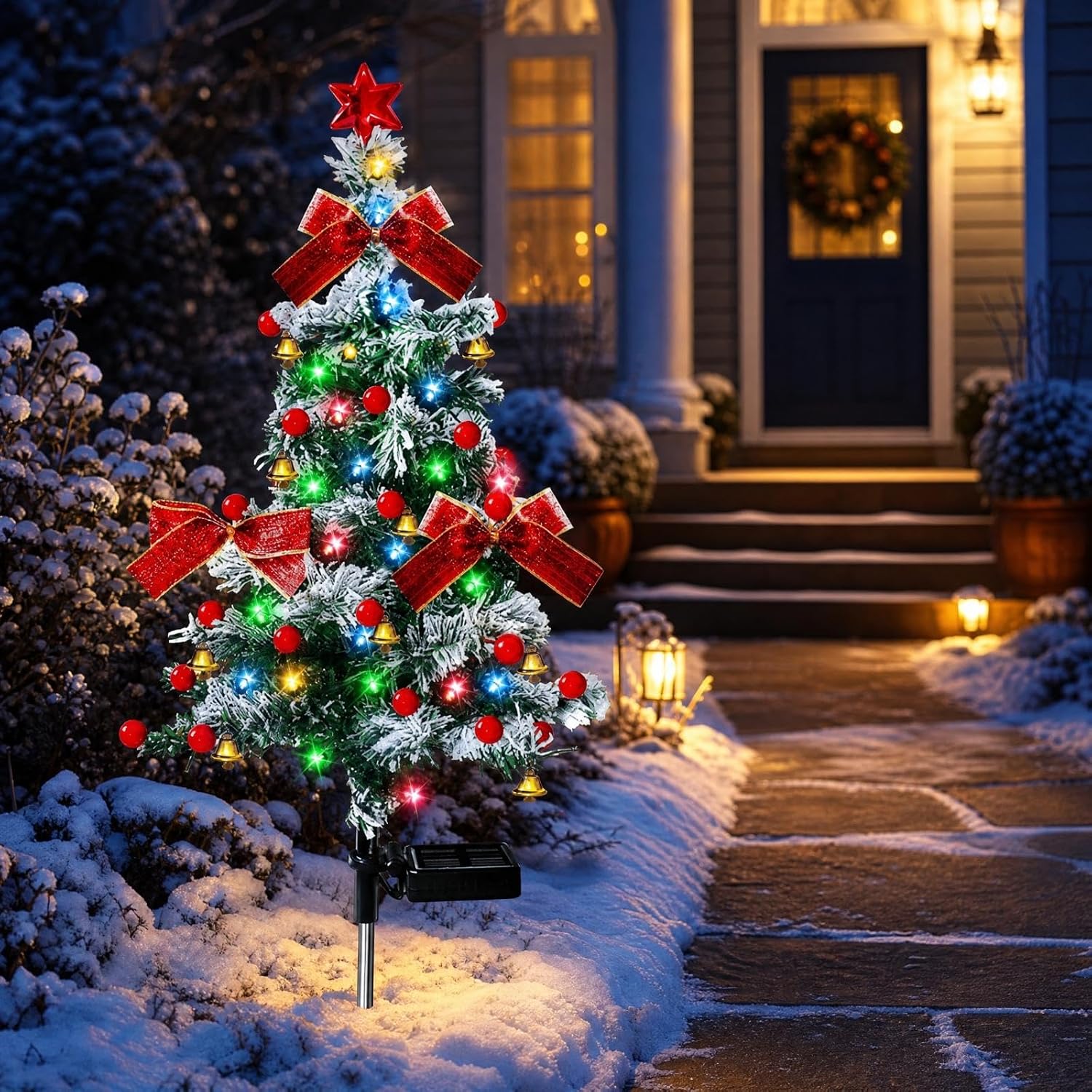Solar Snowy Christmas Tree Stake Light with Colorful LEDs - 6