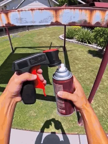Spray-can trigger handle installation and controlled spraying demonstration