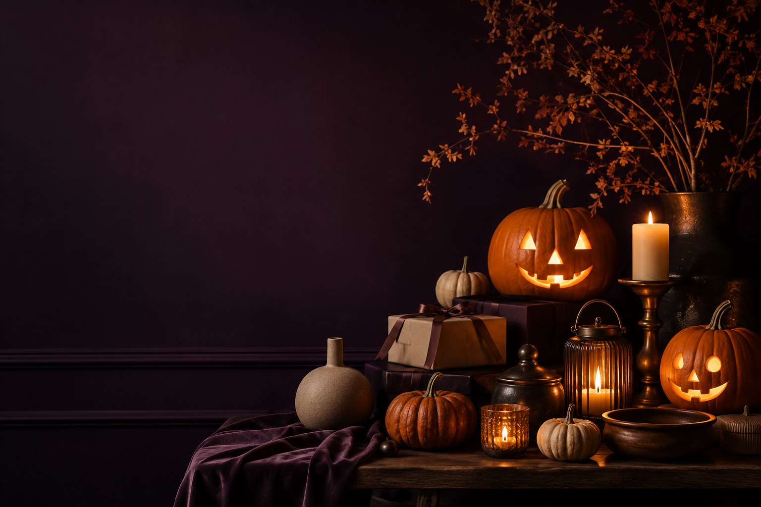 Halloween room décor glowing after dark