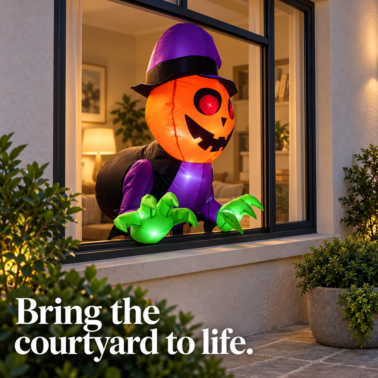 The Ghost Pumpkin design adds a bright visual accent to a window facing your courtyard.
