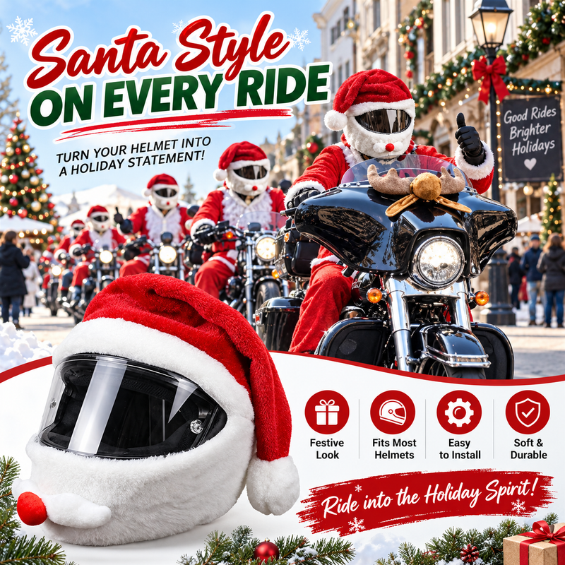 Santa-style motorcycle helmet cover for holiday rides