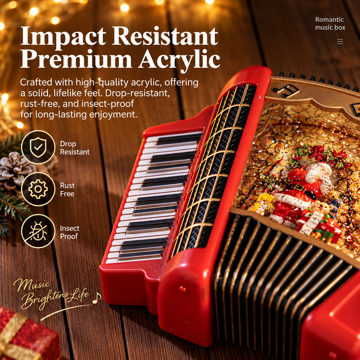 Christmas Accordion Music Box with Light & Automatic Snowfall