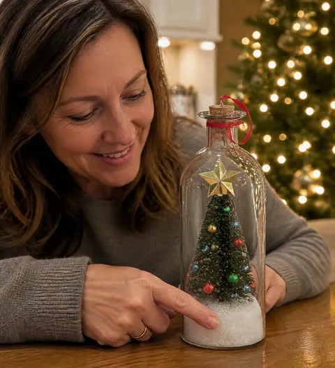 A woman playing her recorded Christmas message