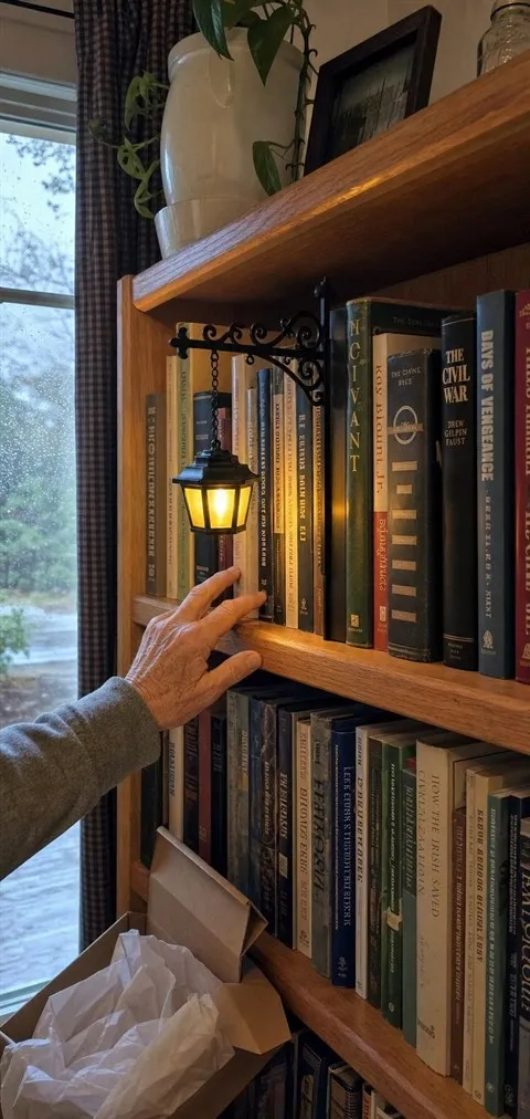 Library Lantern on a traditional reading-room bookcase