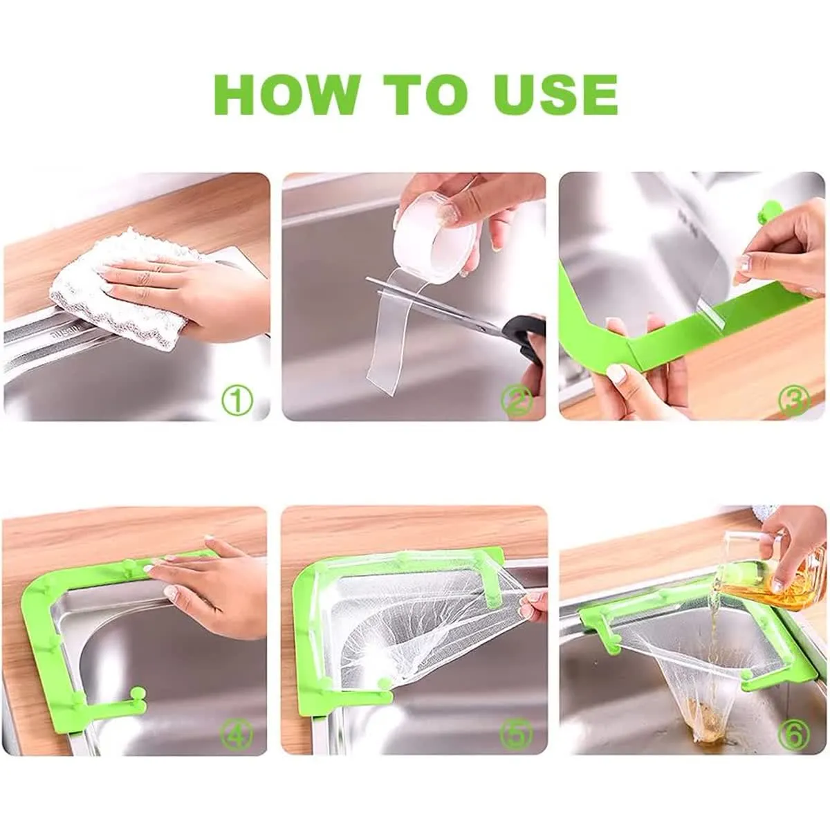 Six-step English installation guide for the sink strainer