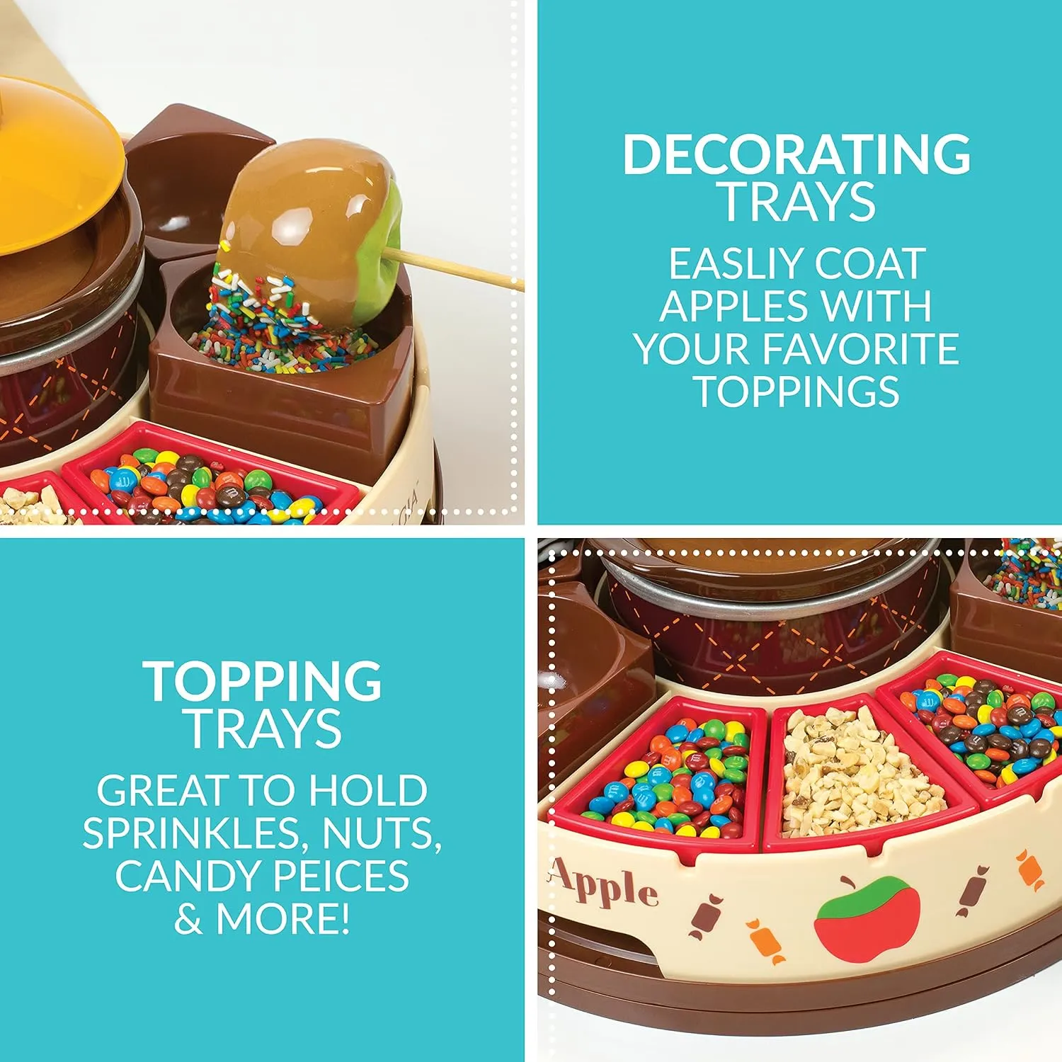 Decorating and topping trays for personalized apples