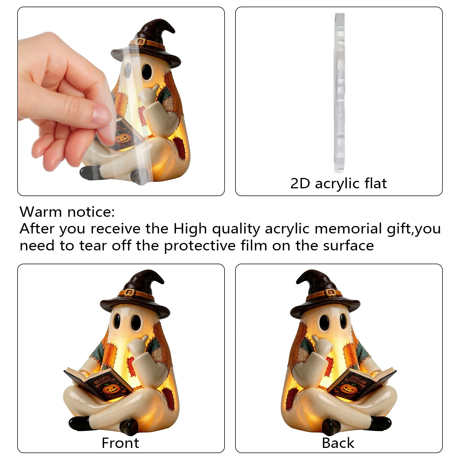 Flat acrylic ghost ornament and countdown box dimensions