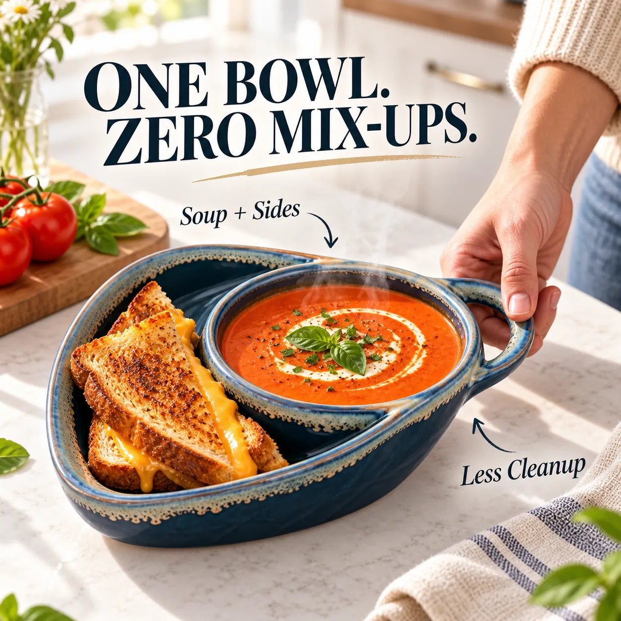 Ceramic Divided Soup & Sandwich Bowl with Handle